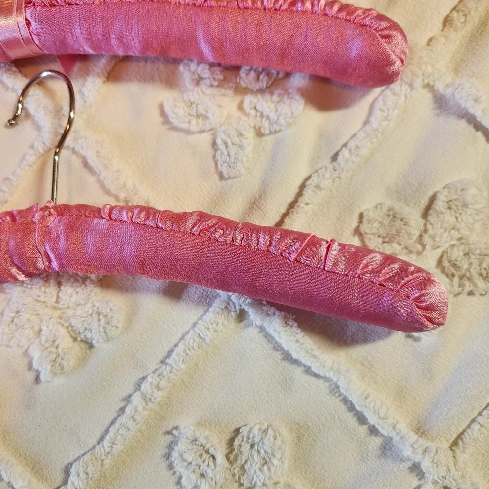 Fabric Padded Clothes Hangers Satin Soft Pink Material Three Count 14.25